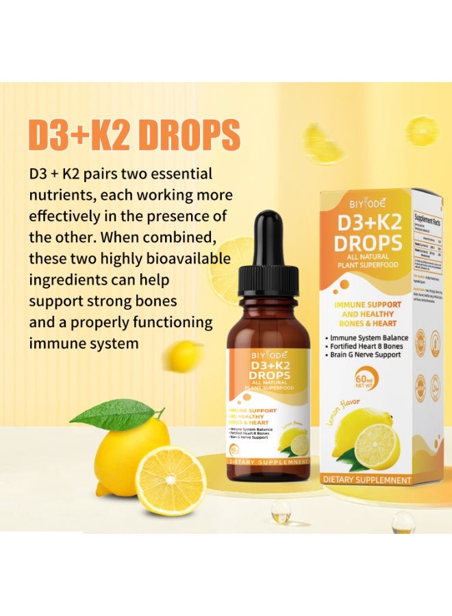 بيودي BIYODE فيتامين D3 + قطرات K2 - كل الأطعمة الفائقة النباتية الطبيعية ، مكملات سائلة للجهاز المناعي ، صحة العظام والقلب والدماغ ، 60 مل ، امتصاص عالي ، سريع وفعال ، 1000IU D3 و 200mcg K2 لكل خدمة - Image 4